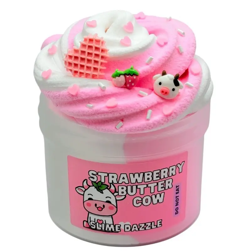 Butter Slime Strawberry Cow 8 Fl OZ Non Sticky Slime Pink and White Slime Slime Dazzle Sensory Toy Made in USA