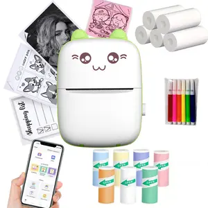 USB Charging Mini Printer, 1 Set Wireless Mini Printer with 12 Rolls Print Paper & Marker Pen & Sticker, Portable Thermal Printer for Home Office, Portable Label Printer, Inkless Label Printer