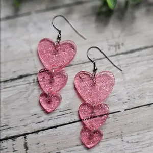 Triple Pink Heart Dangle Earrings