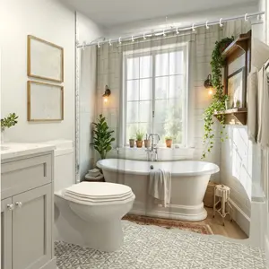 1pc Bathroom Bathtub Pattern Shower Curtain Family Bath Windows Print Polyester Fabric Bathroom Decor Partition Hanging Cloth Curtains 70.8x70.8 Inch With Hook