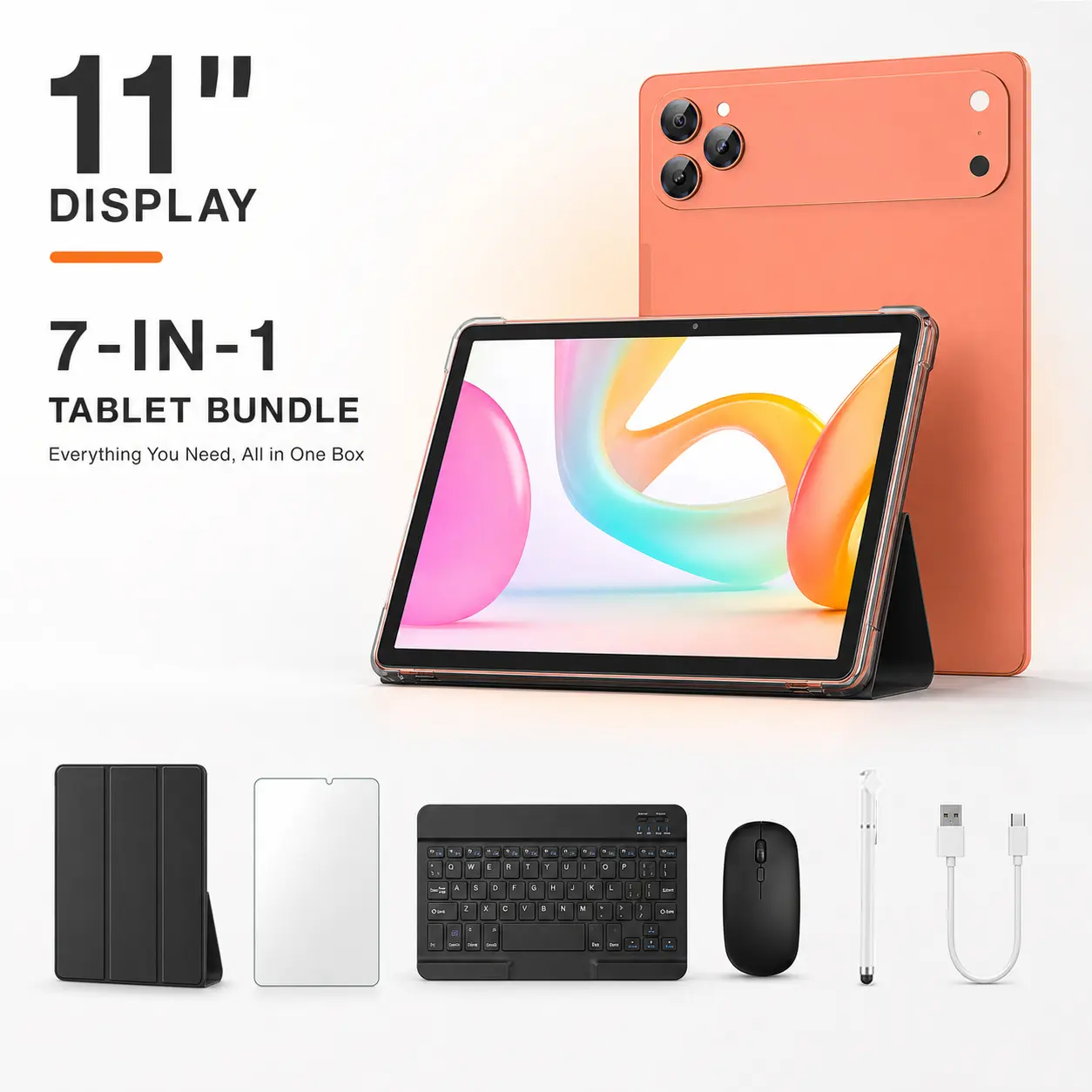 【SummerWins】2026 Android 15 Tablet, 11" HD Touchscreen, 12GB RAM, 256GB Expandable Storage, 10000mAh Battery, Keyboard, Mouse, Stylus & Case, Back-to-School Tablet Bundle