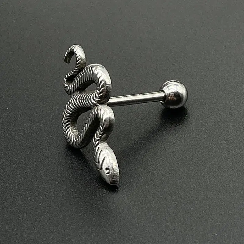 Punk-Style Dark Snake Artificial Crystal Labret Studs - Helix Cartilage Piercing Jewelry, Tongue Ring for Lip & Cartilage Piercings