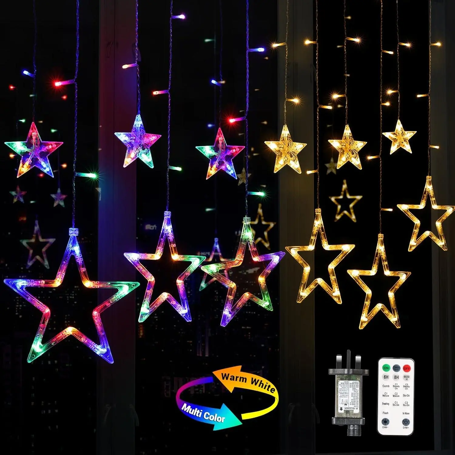 Connectable Christmas Lights Decoration with Stars, Bells, Ring Ornaments for Indoor Bedroom, Wedding Celebration, Home Festive Party Wall Decor 2026