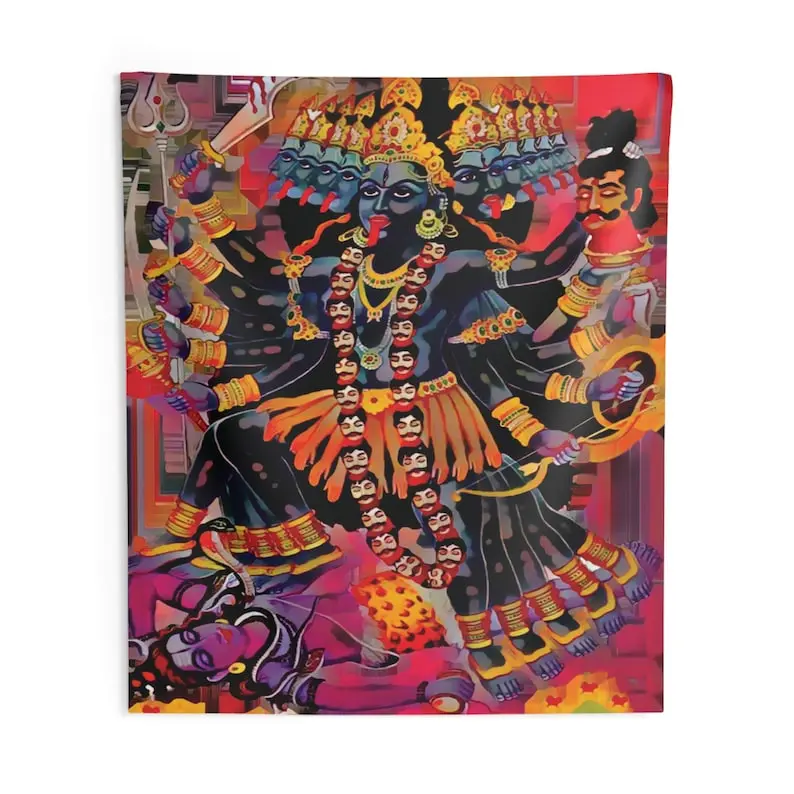 Wall Tapestry, Spiritual Home Decor, Indoor Wall Hanging, Boho Chic Room Accent, Hindu Goddess Kali Art Tapestry, Canvas Wall Print