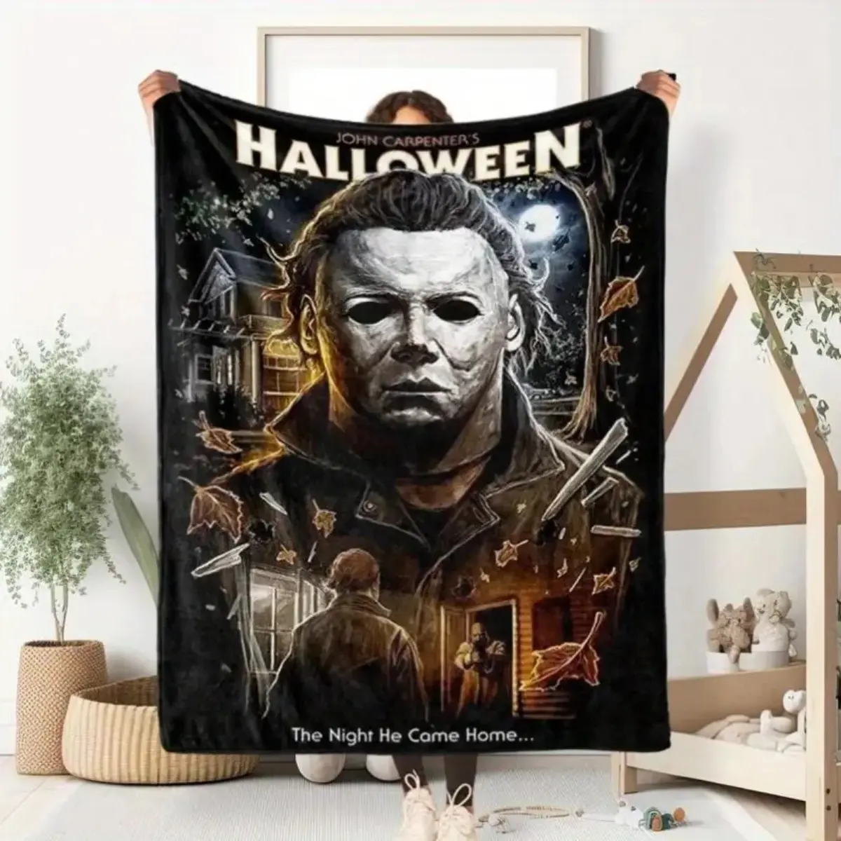 Halloween Michael Myers Flannel Throw Blanket - 100% Polyester, Plush Texture, Creepy Vibrant Print, All-Season, Indoor/Outdoor Use for Bed, Sofa, Ideal Gift for Adults, Blankets for Bedroom, Throw Blankets