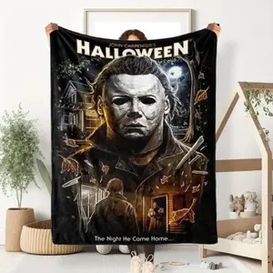 Halloween Michael Myers Flannel Throw Blanket - 100% Polyester, Plush Texture, Creepy Vibrant Print, All-Season, Indoor/Outdoor Use for Bed, Sofa, Ideal Gift for Adults, Blankets for Bedroom, Throw Blankets