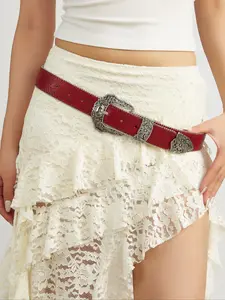 Boho PU Leather Western Cowboy Cowgirl Belt with Carved Buckle, Vintage Embossed Design, Punk Style Jeans Waistband, Plus Size, Halloween & Christmas, Western Belts