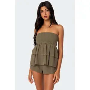 Harleigh Ruffled Linen Look Tube Top Harleigh Ruffled Linen Look Tube Top