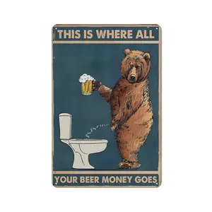 This Is Where All Your Beer Money Goes Bear Tin Sign: Viral Funny Bathroom Decor for Beer Lovers & Cabin Fans