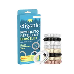 Cliganic 10-Pack Mosquito Repellent Bracelets for Adults & Kids (Neutral Colors) - Natural DEET-Free Bands, Infused with Essential Oils, Individually Wrapped, Reusable & Resealable Wristbands