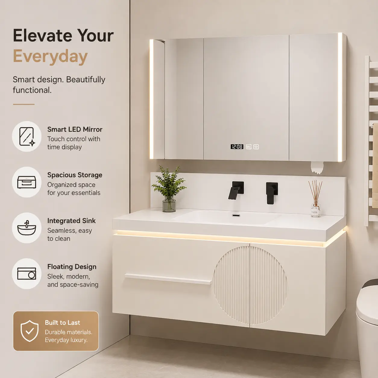 Modern Bathroom Vanity Cabinet Set with Sink, LED Mirror Cabinet, Faucet and Pop-Up Drain, Wall Mounted Bathroom Storage Cabinet