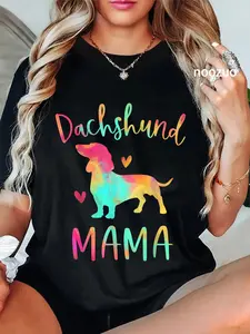 100% Cotton Dachshund Mama Colorful Doxie Gifts Dog Mom T-Shirt