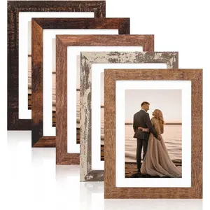 Picture Frame Set + 5x7 Rustic Vintage Picture Frames Set of 5 + Tempered Glass, Dual Size Display 4x6 With Mat or 5x7 Without Mat + Wall & Tabletop Photo Frames + Farmhouse Home Decor + Distressed Vintage Frames for Living Room Bedroom Office Gallery Wal