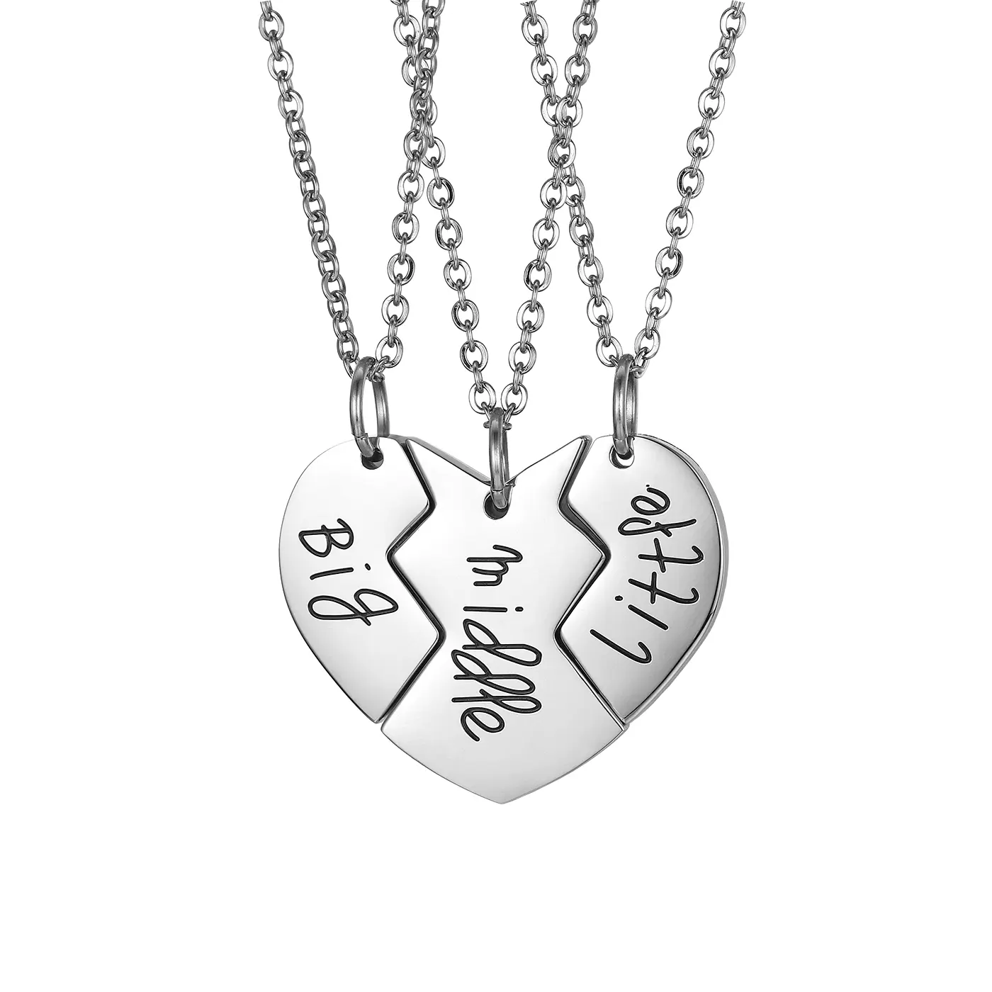 OIDEA Stainless Steel Heart Puzzle Letter Necklace Set, Fashionable Jewelry Accessories, Birthday Gift Jewelry for 3-Sized Sister Groups, Chain Friendship Necklace