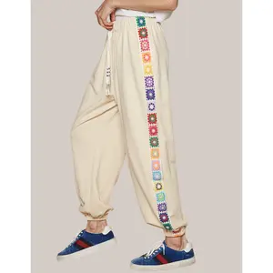 Rainbow Cream Crochet Jogger Pant for Women - Perfect for Any Occasion