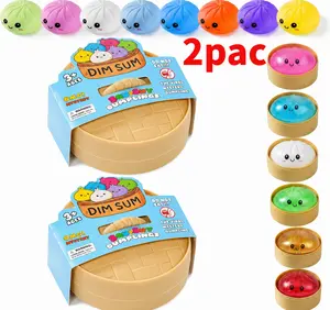 2 Pack Glitter Dumpling Squishy Blind Box Toys with Bamboo Steamer, Kawaii Mystery Steamed Bun Slow Rising Sensory Fidget Toy for Stress & Anxiety Relief, Cute Desk Decor Gift for Kids, Teens & Adults