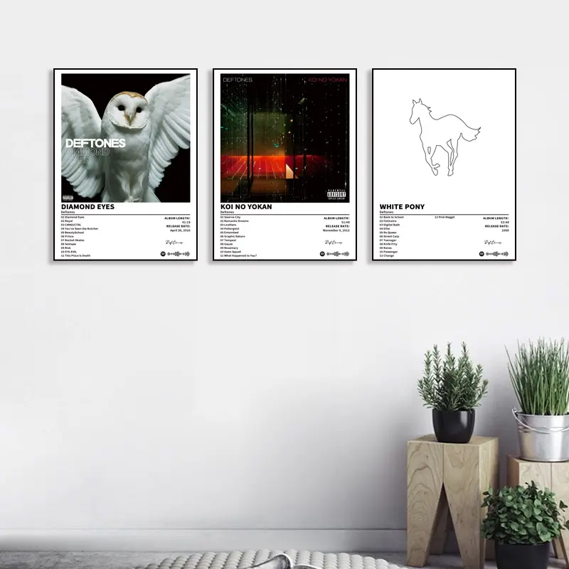 3-piece set of Deftones-Diamond Eyes-Koi No Yokan-White Pony poster print art, Art prints, Decor, hip-hop R&B style, gift for music lovers, Christmas and New Year's gift, suitable for home, cafe and office, frameless