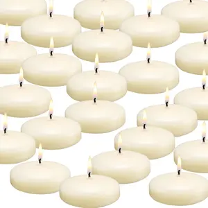 36 Pack Floating Candles, 3” Ivory Unscented Dripless Wax Burning Candles for Cylinder Vases, Weddings, Party and Holiday Decorations