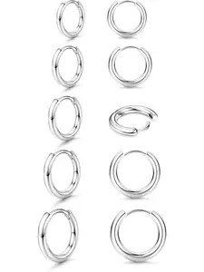 5 Pairs Small Post Hoop Earrings Set for Women Lightweight Tiny Huggie Hoops Silver Plated Mini Cartilage Earrings Pack Hypoallergenic Ear Piercing