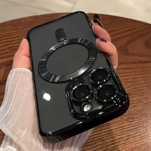 Luxury Wireless Charging Mobile Phone Case for iPhone 17 16 15 14 13 12 11 Pro Max Plus Transparent Magnetic Electroplating Bumper Cover