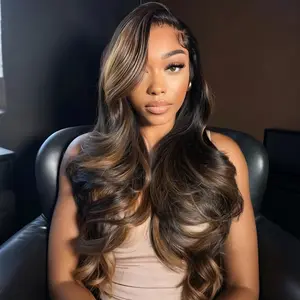 Afribye 13x6 Ombre Balayage Highlight Body Wave Lace Front Wigs P1B/30 Pre-Colored Wavy 200% Density Human Hair Wigs Transparent Lace Frontal for Women Beginner-Friendly