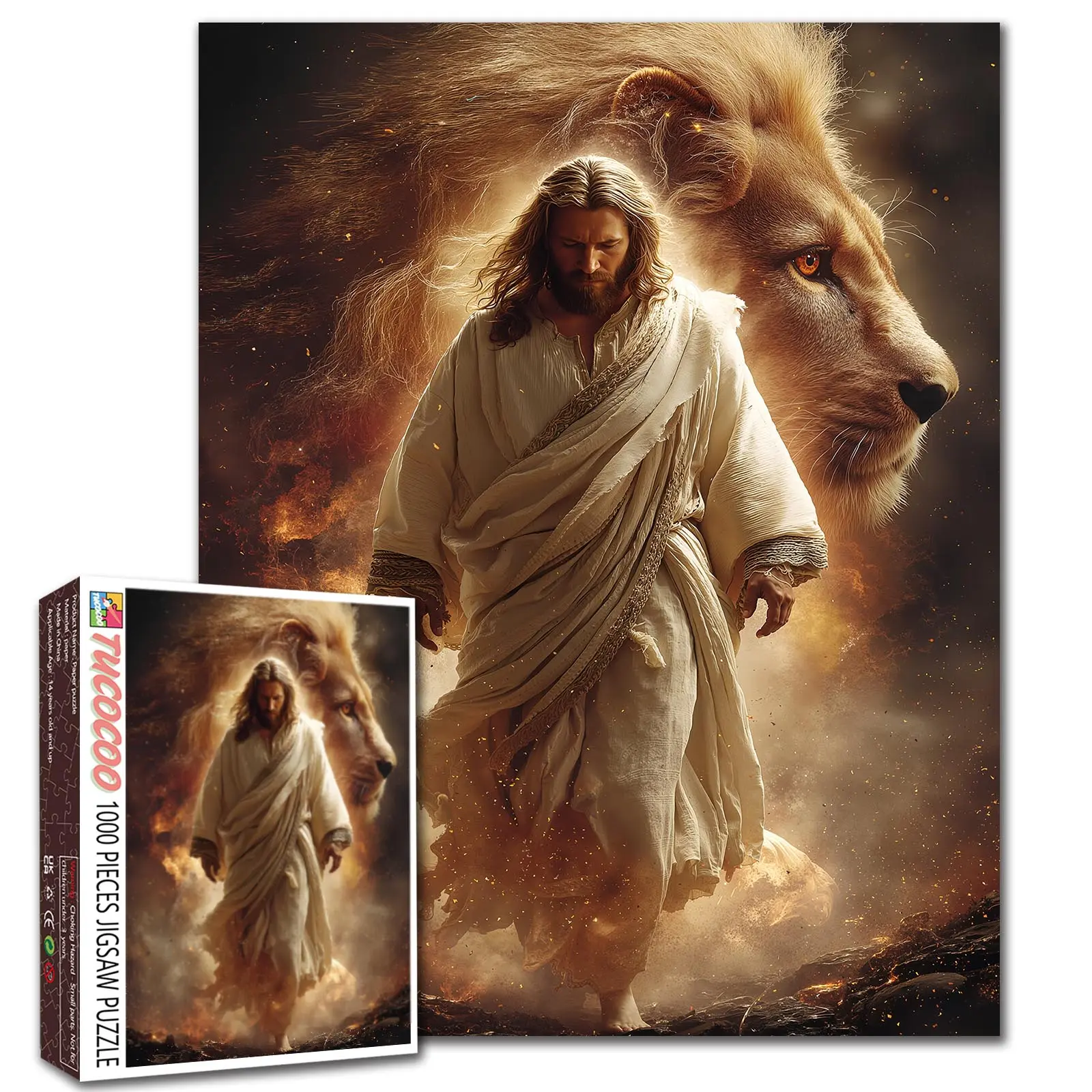 Tucocoo Jesus & Lion Faith Spiritual Art 1000-Piece Jigsaw Puzzle for Adults, Sacred Scene with Dramatic Light & Strength Theme, Cozy Hobby, Stress Relief Brain Challenge, 27.5x20 inches/70x50 cm House Decoration Gift