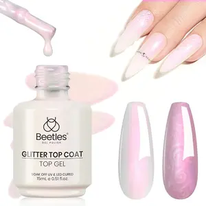 Beetles Gel Polish Glitter Gel Top Coat Glossy Shiny Gel Nail Polish No Wipe Gel Top Coat Soak Off UV Led Long Lasting Highly Shine Manicure Nail Art