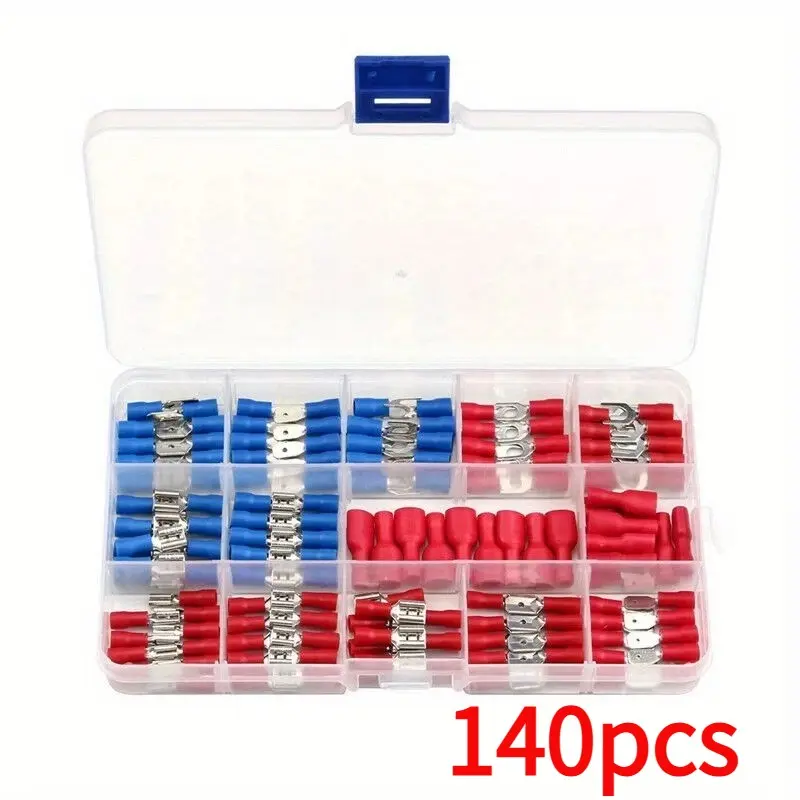 [Spade Terminal Kit] 140pcs Reliable Insulated Wire Assorted Connector Terminal, Durable Reliable Connectors, Spade Terminals Crimping Kit, Electrical Wire Crimp Connector Set, Wiring Connectors Kit