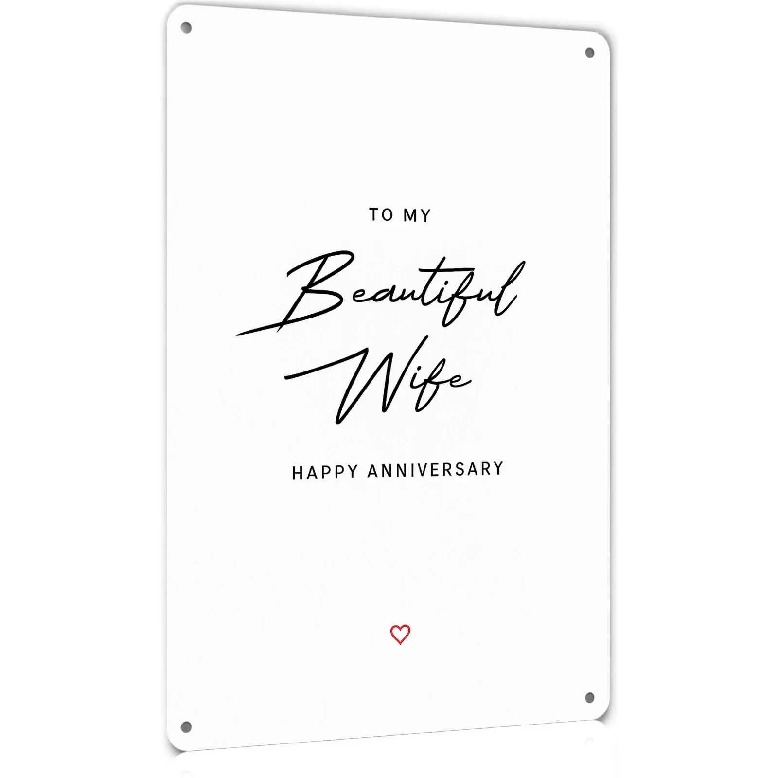 Vintage Retro 8x12 Inch Aluminum Art, “To My Beautiful Wife” Happy Anniversary Wall Decor, Romantic Anniversary Gift for Spouse, Decorative Wall Art for Kitchen, Bedroom, Living Room