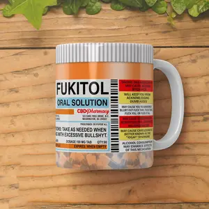 [Sale up to 30%] Fukitol Prescription Funny Sassy Tea Coffee Mug, Fuck It All Sarcastic Orange Ceramic Coffee Mugs