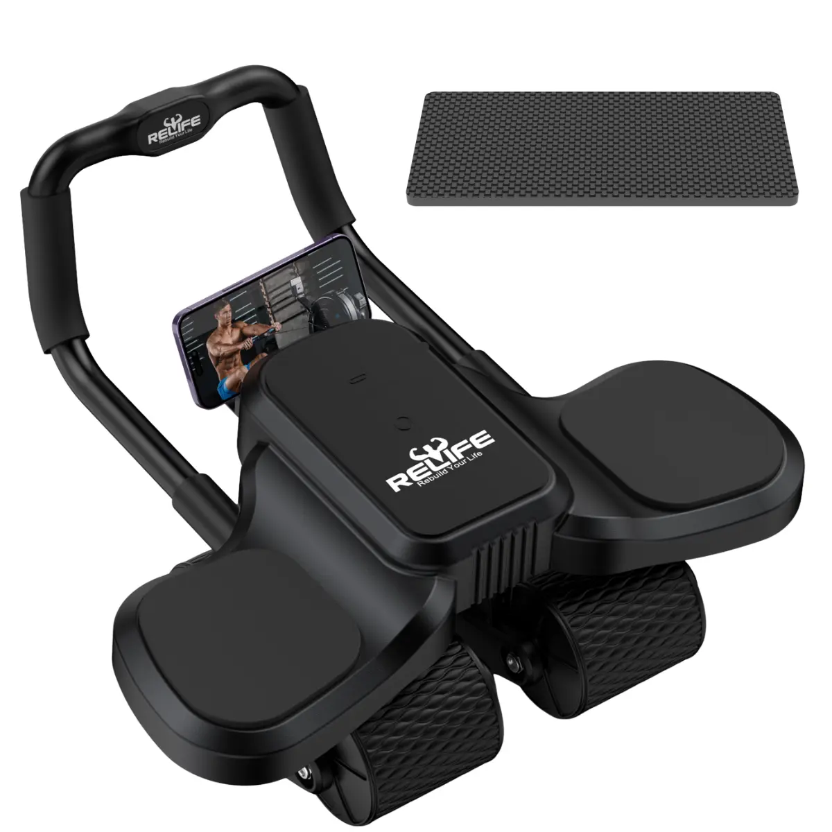 RELIFE REBUILD YOUR LIFE 2-in-1 Automatic Rebound Ab Roller Workout Equipment - Elbow Support, Non-Slip Knee Pad, 4-Wheel Stable Abdominal Core Trainer, Portable Home Fitness Gear for Strength Training, Stomach Workout Equipment, Core Exercise Equipment