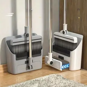 3in1 Long Handle Broom and Dustpan Set,Upright Dust Pan Combo for Home, Kitchen, Room, Office, Commercial Dustpan with Comb Outdoor Indoor for Courtyard Garage Lobby Mall Market Floor Home Kitchen Room Office Pet Hair Rubbish