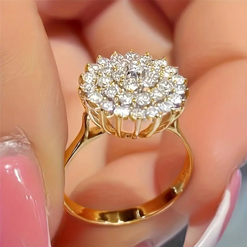 Women's Floral Engagement Ring - 1 Piece Glamorous Bling Aesthetic April Birthstone Ring, Synthetic Zircon-Inlaid Diamond Alternative, Bridal Wedding Jewelry Gift, Birthstone Rings