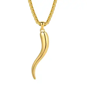 Yaumatea Italian Horn Pendant Necklace for Women Men Silver/Gold Plated Stainless Steel Cornicello Necklace Protection Necklace Chains with Pendant Italian Charm Talisman with Gift Box