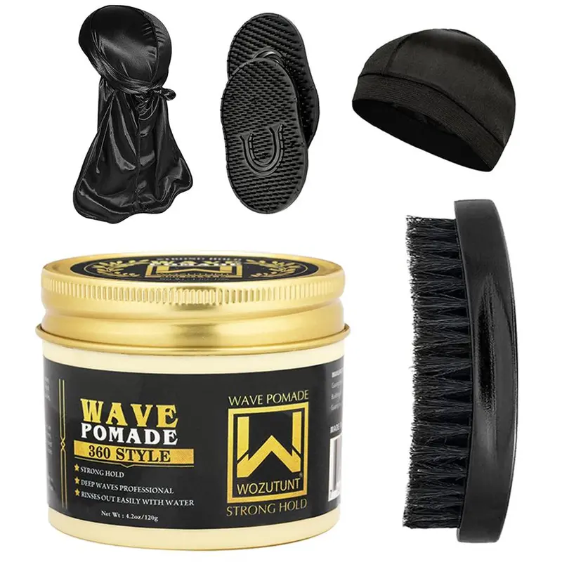 Men's Haircare Hair Wax Set with Silk Smooth Comb & Brush, Heatless Styling Oil for Waves, Travel Portable Hair Gel Kit, Single Pack