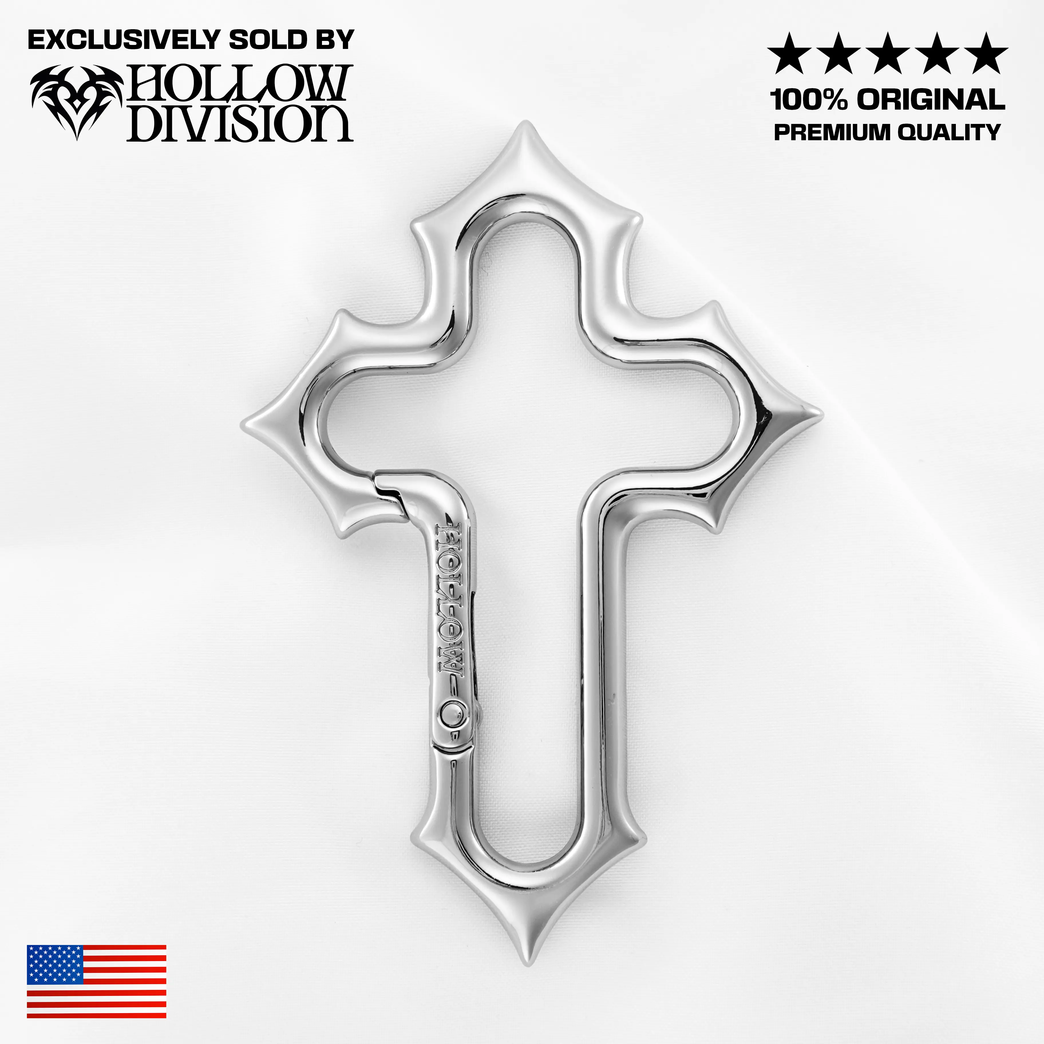 Hollow Crusader Carabiner - Original Gothic Cross Metal Keychain, Solid Design, Zinc Alloy, Ideal for Heavy Belt Loop Accessories & Bold Streetwear Fashion