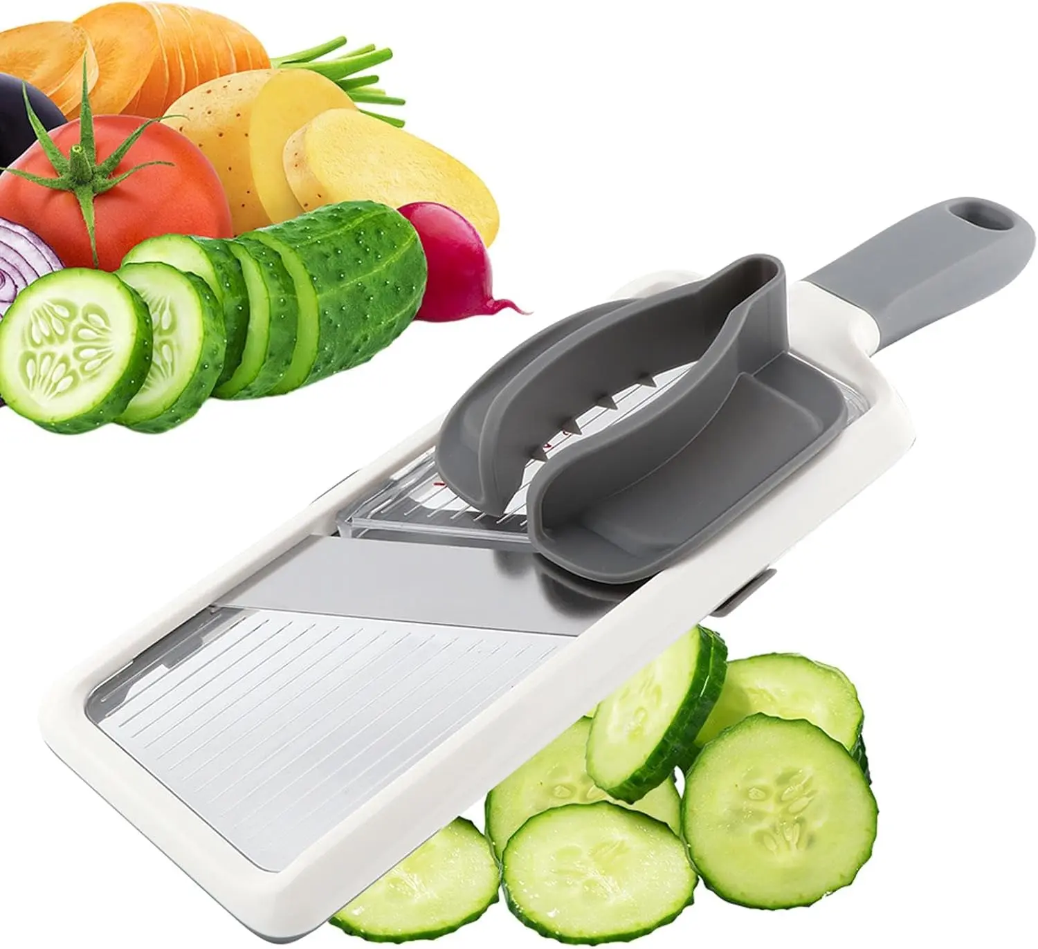Adjustable Handheld Mandoline Slicer with Stainless Steel Blade, Vegetable Slicer and Cheese Grater for Cucumbers, Potatoes & More