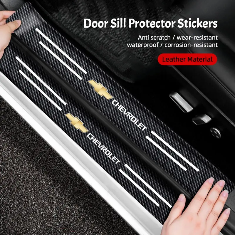 Carbon Fiber Car Door Sill Protector Stickers Accessories For Chevrolet Corvette Montana TrailBlazer Silverado Traverse Camaro Suburban Equinox Bolt Cruze Malibu Colorado Trax SS Spark Captiva Onix Spin Impala Cobalt Car Accessories Interior
