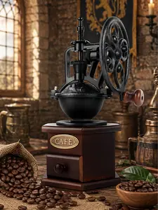 The Armored Kingdom Medieval Coffee/ Spice Grinder-Antique Mill with Cast Iron Hand Crank  Wood Handles Wooden Tea Grinding