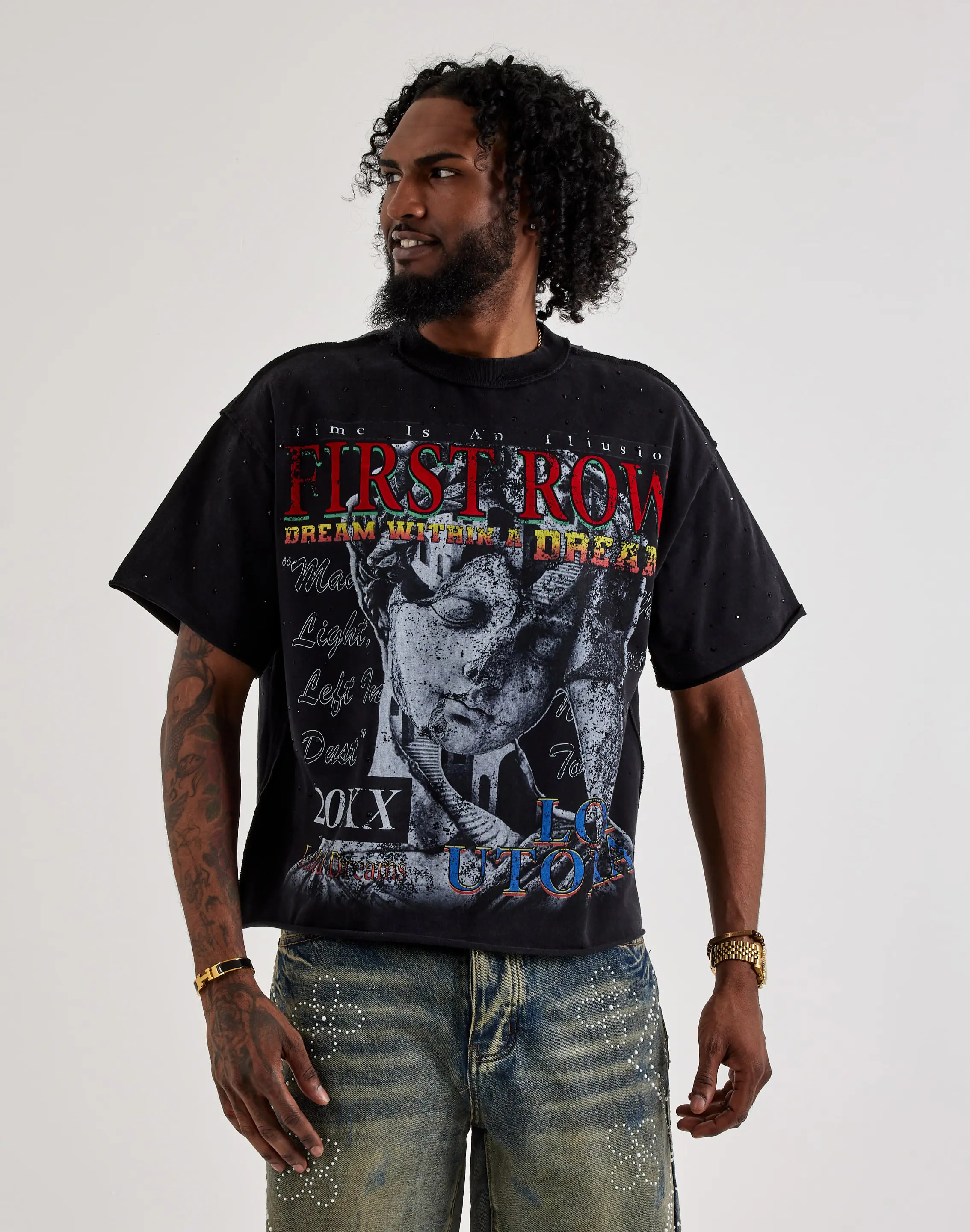 Mens First Row Cropped Lost Utopia Rhinestone Tee