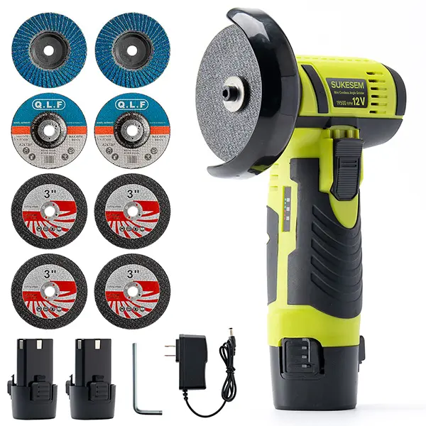 SUKESEMTOOLS 12V Brushless Cordless Mini Angle Grinder - 19500RPM Power Tool with 3" Cutting Wheels, Batteries, Fast Charger, 3" Wheel Reach, Durability, Innovation, Mini Size Fits Tight Spaces for Metal Cutting, DIY Projects