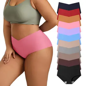 Hotcom Plus Size Seamless High Waisted Underwear For Women No Show Panties Full Coverage Soft Briefs 7 Pack XS-XXL Breathable Bikini Lingerie Everyday Clothes Fit Womenswear Leg - Feminine