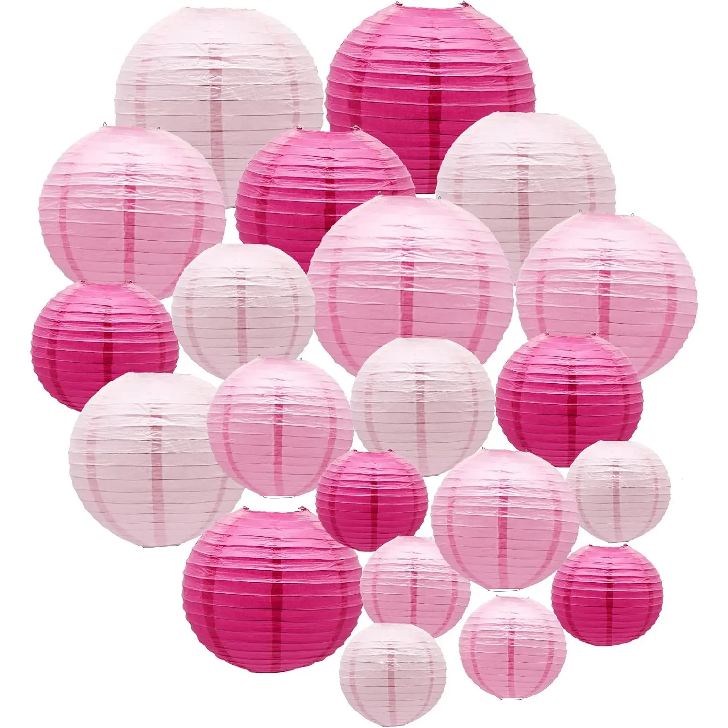 21PCS Assorted Sizes Hanging Paper Lantern Pack with Light & Metal Parts - Reusable, Easy-Assemble Wedding Decoration Supplies (10/8/6/4in) for Home Improvement Room Photo Setup