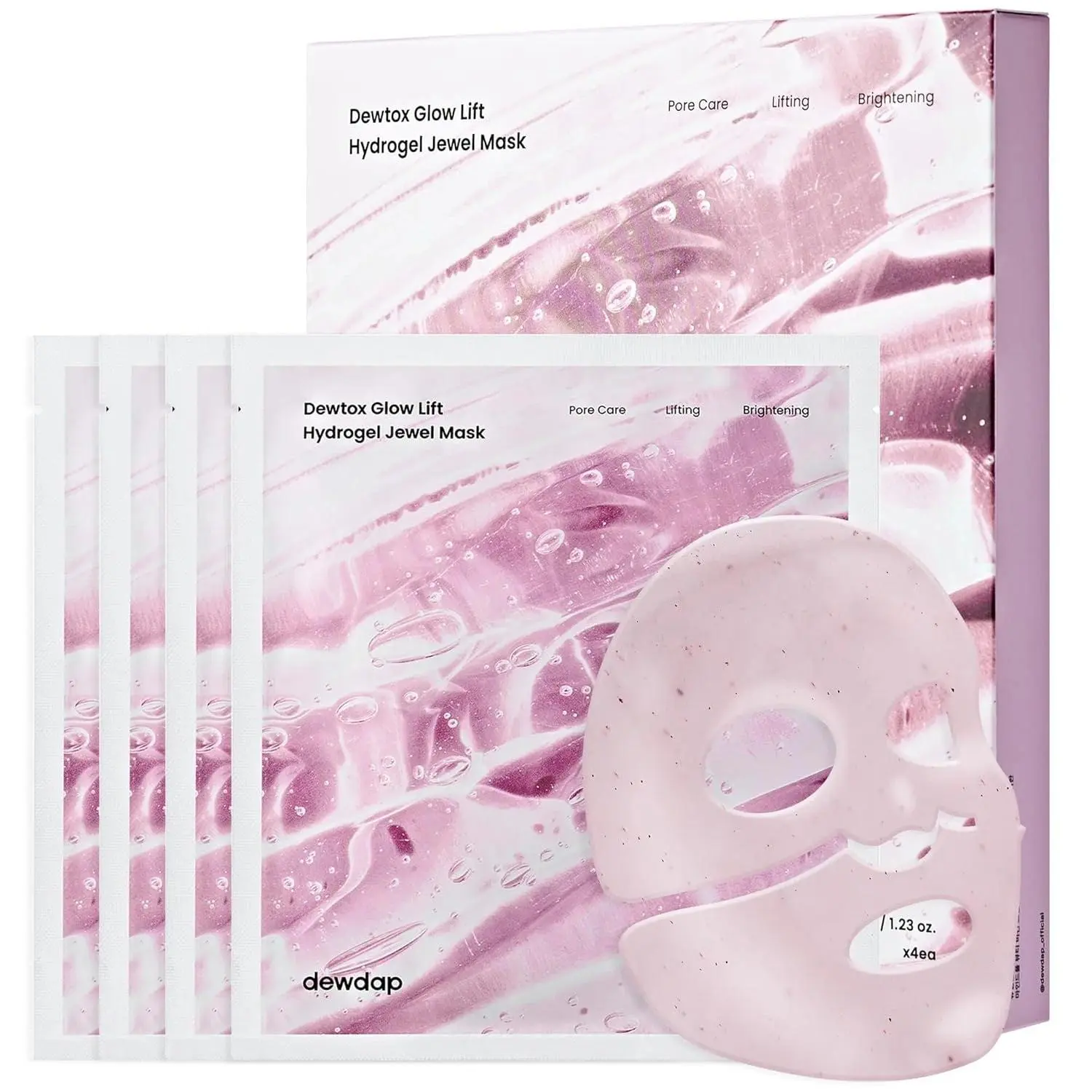 dewdap Dewtox Glow Lift Hydrogel Jewel Mask 4 Sheets, Korean Hydrogel Face Mask with Niacinamide, Collagen, Glutathione + Peptides