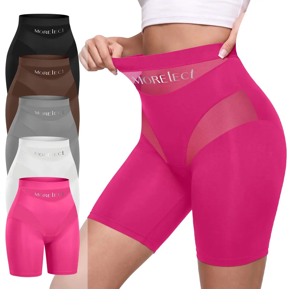 Women's High Waist Boyshorts, Fashionable Outerwear Style Shorts, Sheer Mesh Splicing with Brand Logo, Breathable Lightweight Comfort, Daily Panties