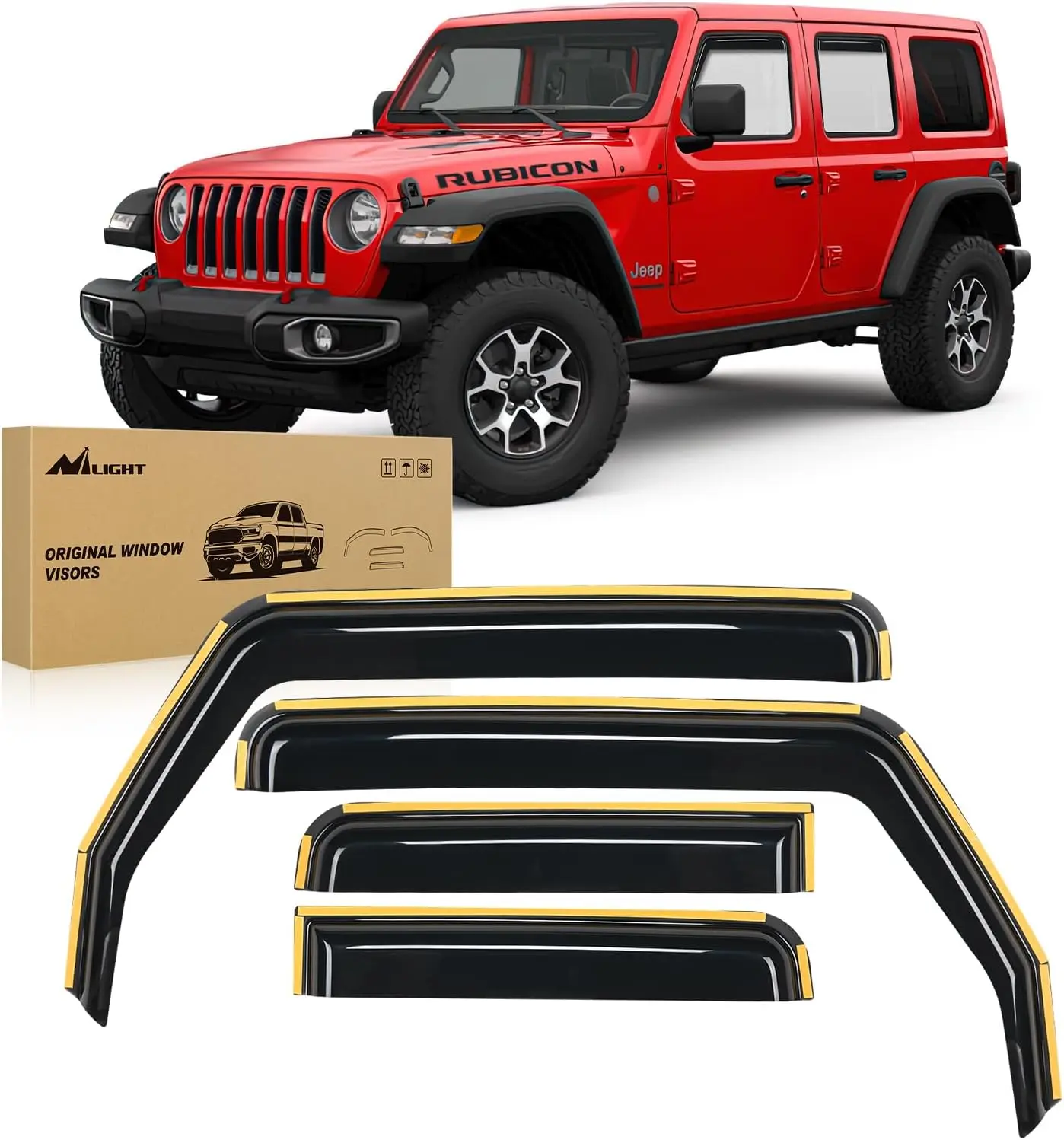 Nilight Vent Window Visors - Automotive Side Window Deflector for Jeep Wrangler JL & Gladiator 2018-2025, Acrylic Rain Guards with Clips & Tape, Custom-Fit Car Exterior Accessories,car accessories