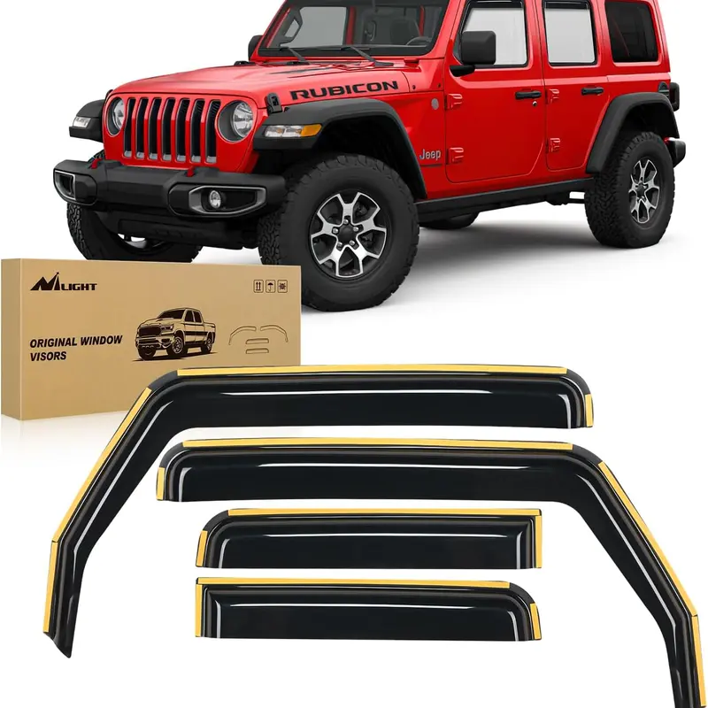 Nilight Transparent Vent Window Visors - Automotive Side Window Deflector for Jeep Wrangler JL & Gladiator 2018-2026, Acrylic Rain Guards with Secure Clip + Tape Stay-On, Custom-Fit Sun Protection Car Exterior Accessories
