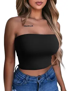 Women's Sexy Crop Top Sleeveless Stretchy Solid Strapless Tube Top