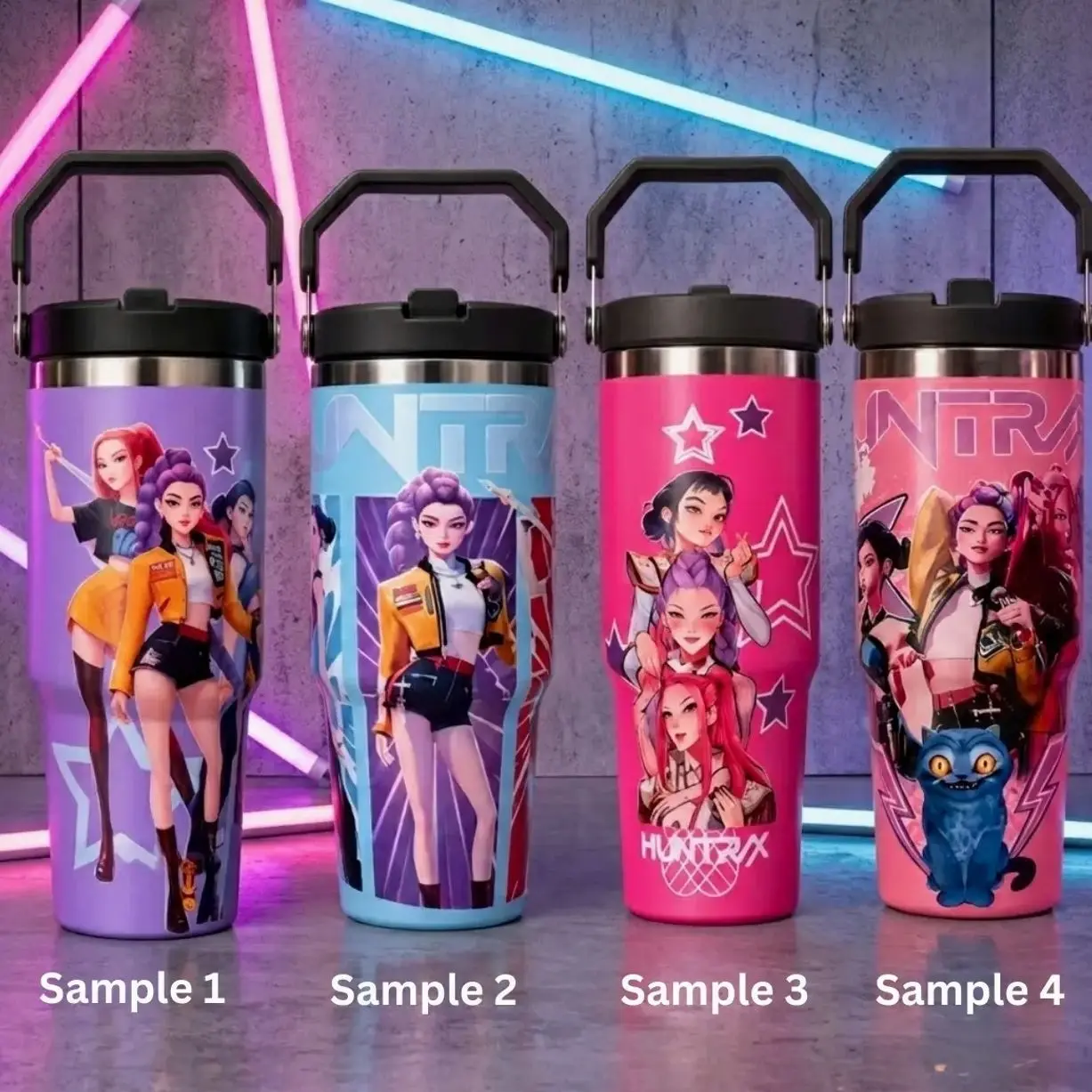 K-Pop Inspired Anime Girl Tumbler 20oz 30oz 40oz, Stainless Steel Vacuum Insulated Travel Mug with Folding Handle, Double Wall Hot & Cold Cup, Cute Aesthetic Gift for Anime & K-Pop Fans