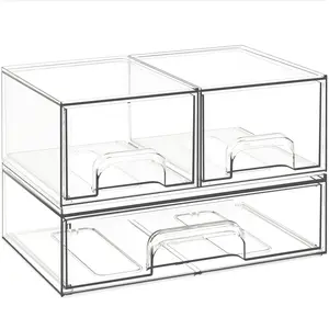 Criusia Stackable storage drawers, transparent plastic storage boxes, suitable for storing baby products, bottles, cosmetics, and for use in dressing tables, bathrooms, cabinets, and storage rooms. BPA-free, safe and reliable.